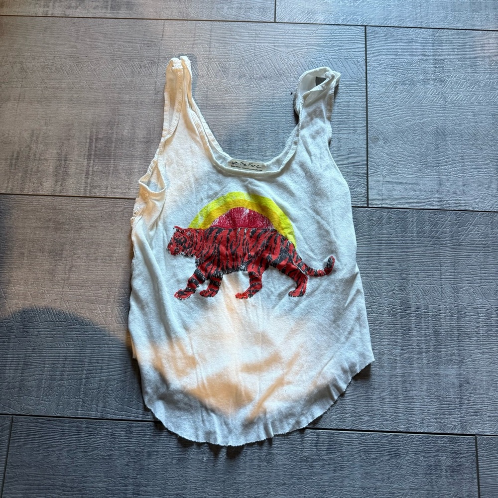 We The Free White Tank Top with Tiger Graphic